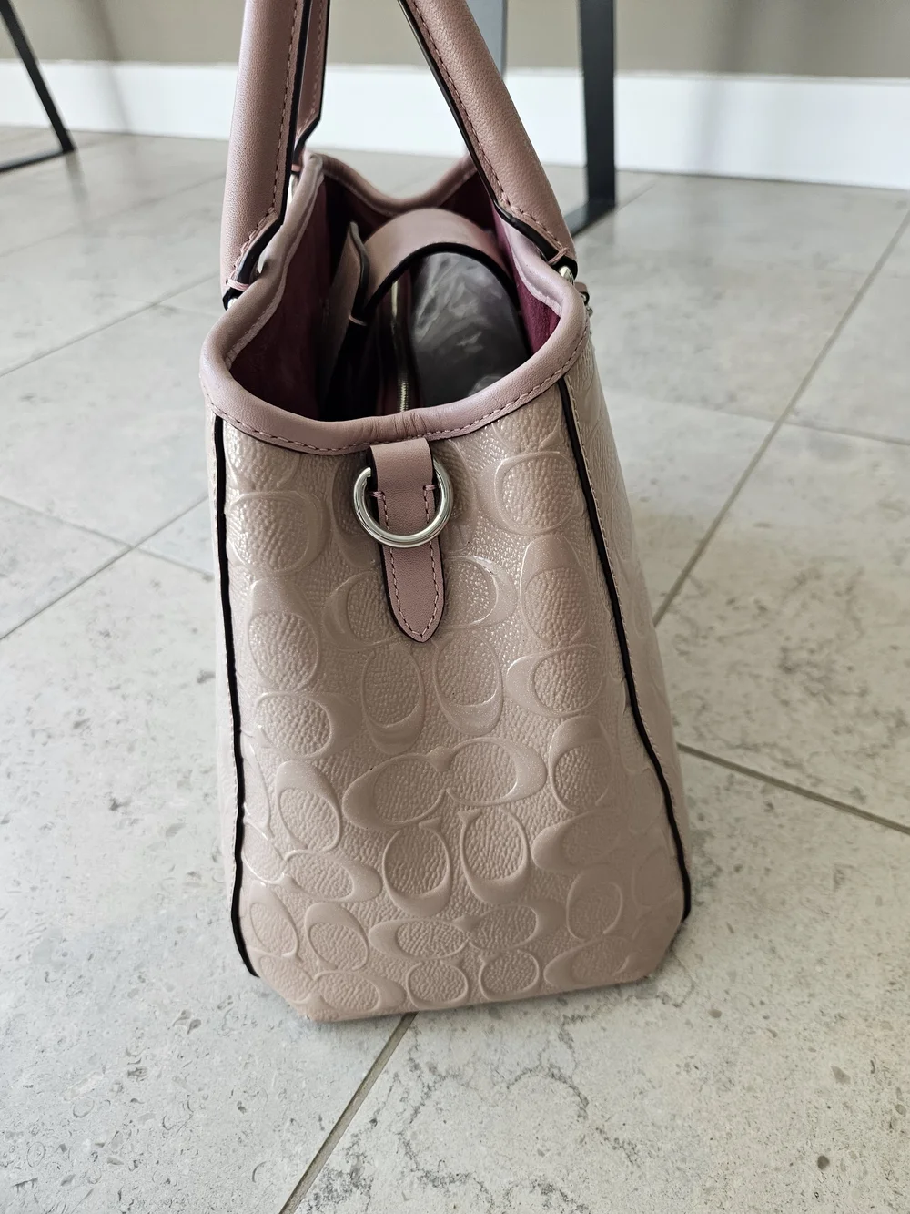 COACH Signature Debossed Patent LEATHER Margot Carryall​ - Blush Pink/Dark Nude